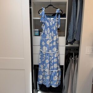 She + Sky Blue and White Floral Maxi Dress